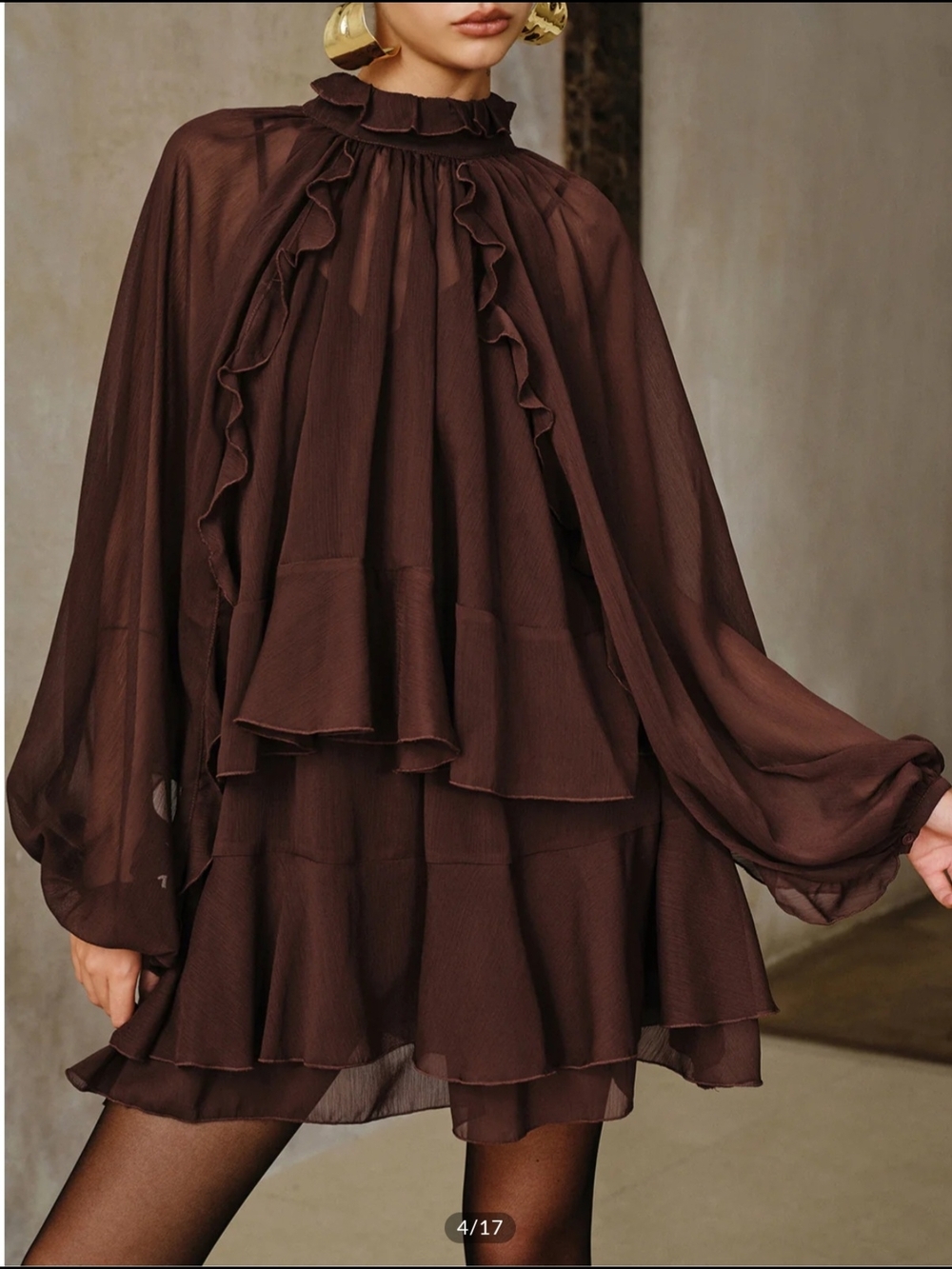 Commense Semi Sheer Chiffon Dress With Cape
